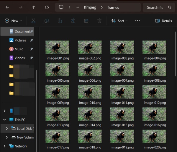 Viewing frames breakdown for video on Windows PC. 
