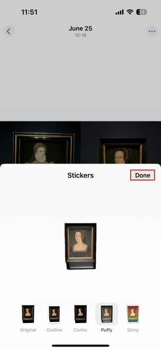 Saving sticker with effect in Photos app on iOS.