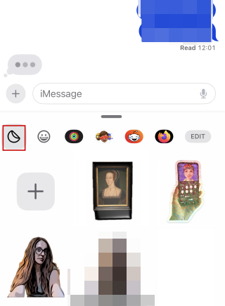 Viewing custom sticker gallery on iPhone.