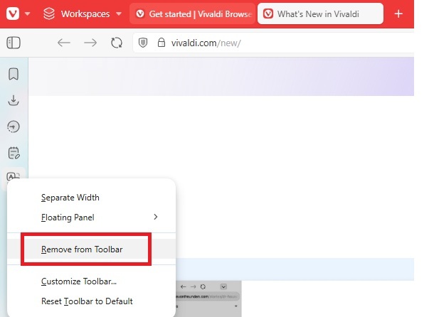 Removing an icon from the toolbar.