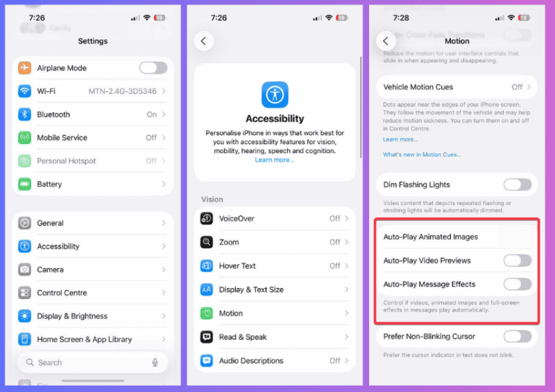 Disable Autoplay Message Effect And Animated Images
