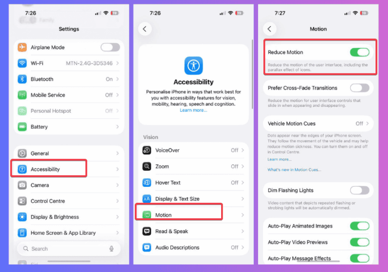 Enable Reduce Motion