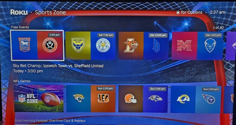 Finding free games on Roku Sports Zone.