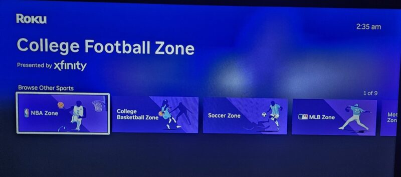 Finding sports categories through the promoted banner.