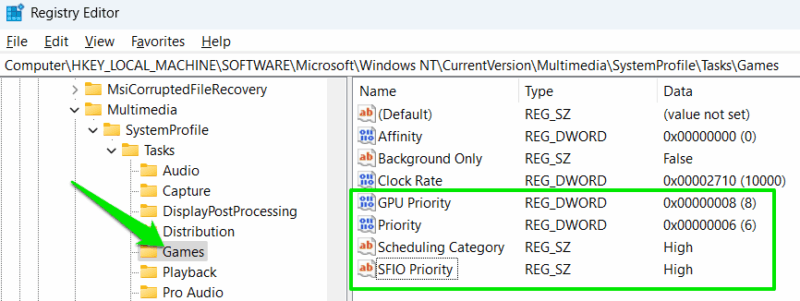 Game Mode settings in Windows Registry