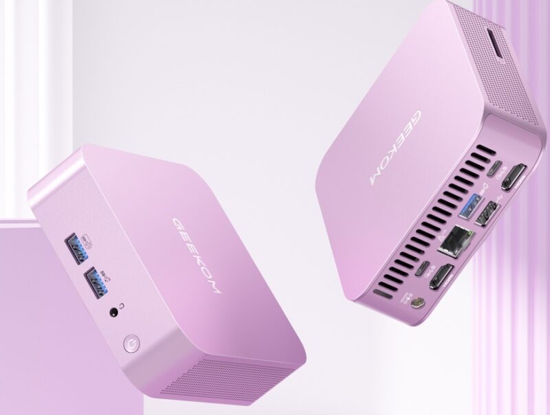 Geekom A6 Mini Pc in pink.