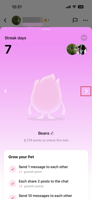 Viewing evolution option for virtual pet in TikTok. 