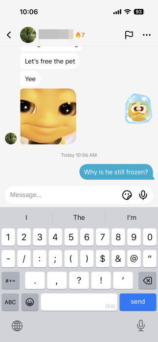 Frozen pet streak view in TikTok app. 