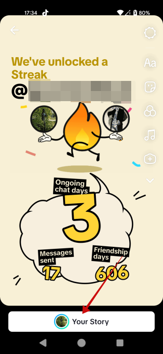 Streak Story view in TikTok app. 