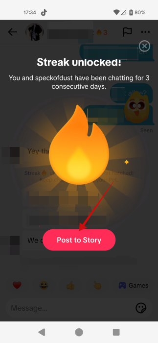 Streak unlocked notification on TikTok. 
