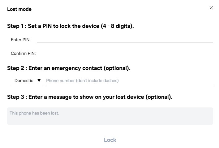 Locking a lost Samsung phone.
