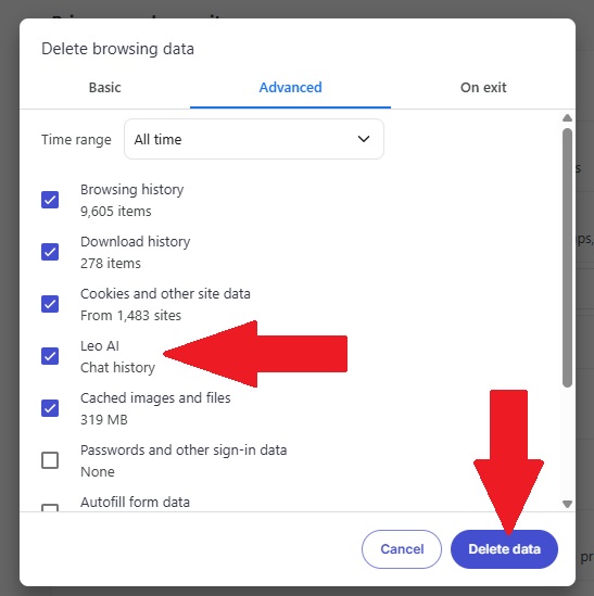 Deleting Leo AI chats.