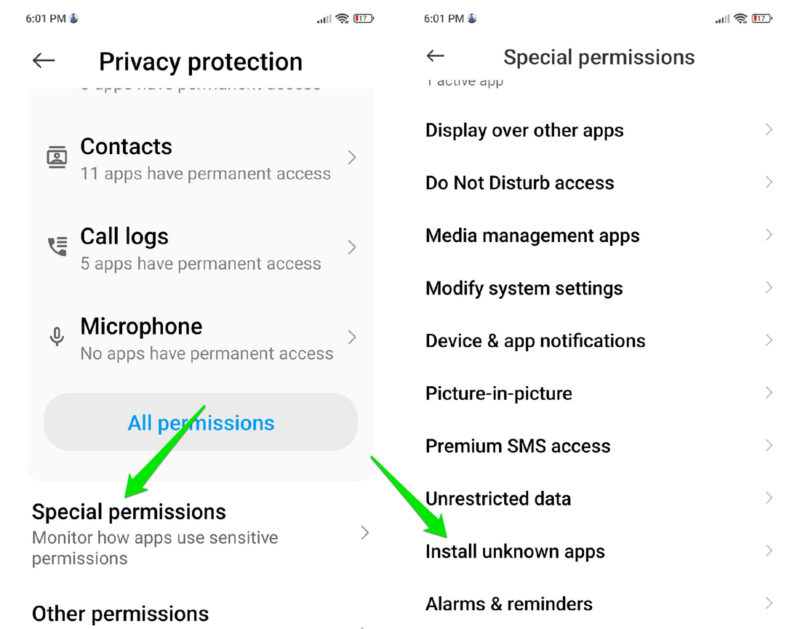 Install Unknown Apps Permission list