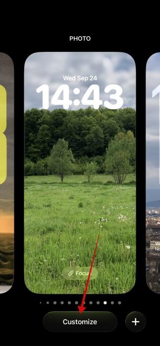 Pressing "Customize" button in iPhone lock screen.