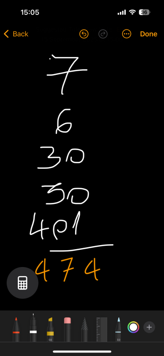 Doing a stack calculation in Math Notes on iPhone. 