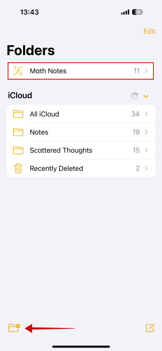 Accessing "Math Notes" from Notes app on iPhone. 