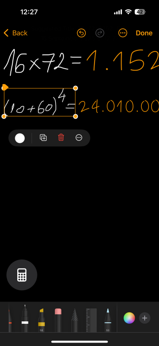 Doing simple calculations with Math Notes on iPhone. 