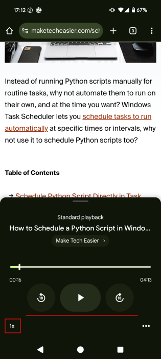Customization options in Chrome article playing bar. 