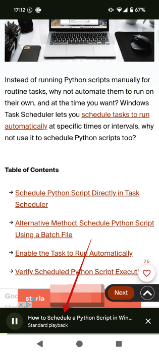 Standard playback for article created in Chrome on Android.