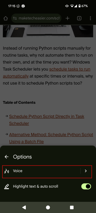 Tapping on "Voice" in Chrome's playback bar on Android.