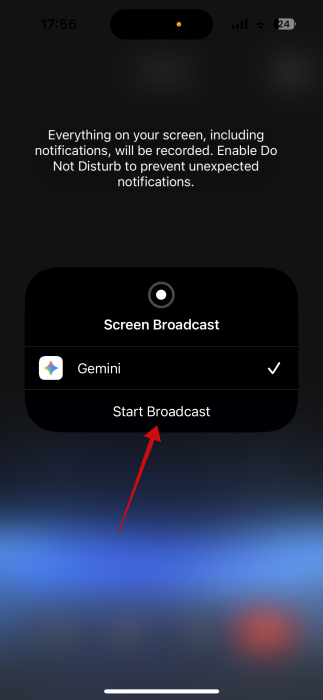 Agreeing to share screen with Google pop-up on iOS. 