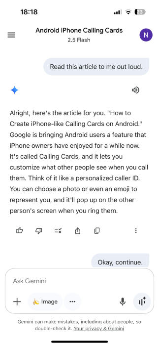 Transcript of live conversation with Gemini on iPhone. 