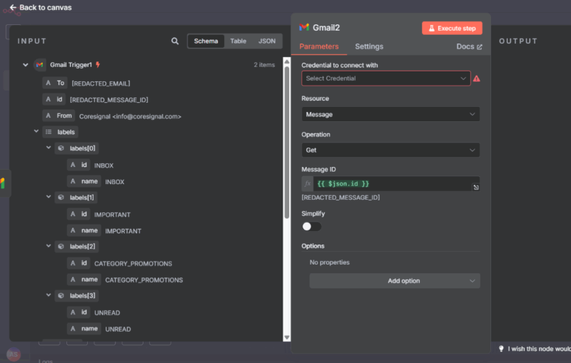 N8n Automation showing gmail inital setup