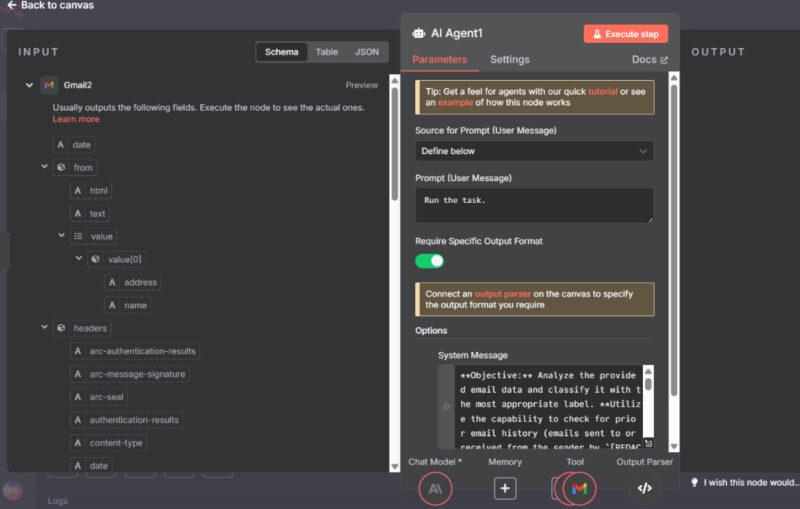 N8n Automation showing AI agent setup