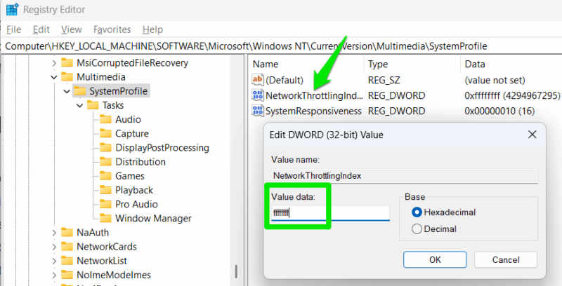 NetworkThrottlingIndex value in Windows Registry