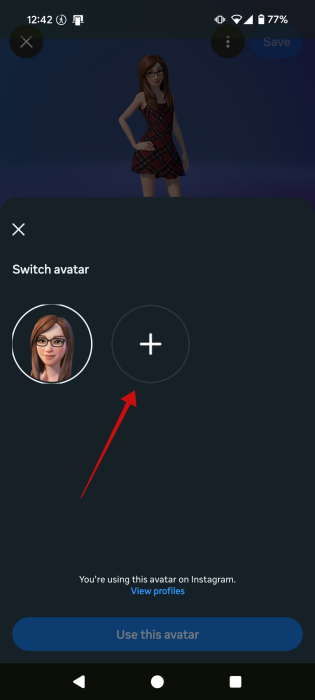 Tapping "+" button in Instagram app to switch avatar.