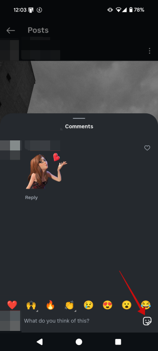 Posting comment with avatar sticker on Instagram mobile app. 