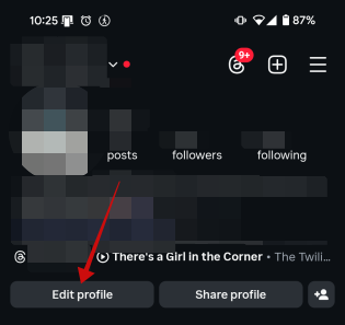 Tapping "Edit profile" button on Instagram profile on mobile. 