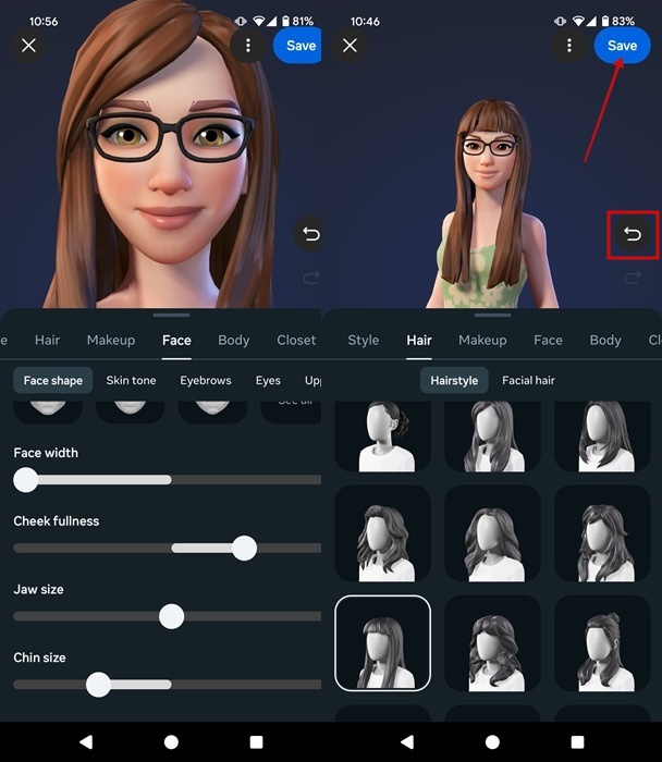 Tweaking face and hair details for avatar in Instagram mobile app. 