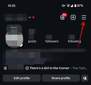 Pressing hamburger menu in Instagram profile on mobile. 
