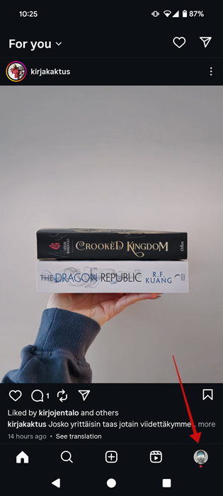 Tapping profile pic in Instagram mobile app. 