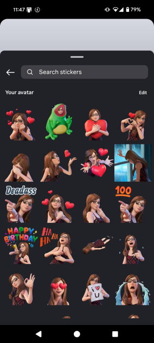 Browsing sticker avatars for Instagram story in mobile app.