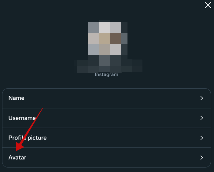 Opting for "Avatar" in Instagram on the web.