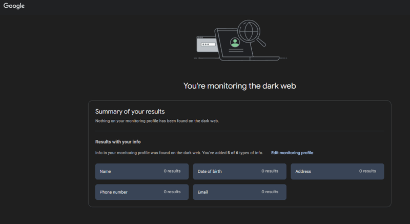 No Leaks Result Dark Web Scan