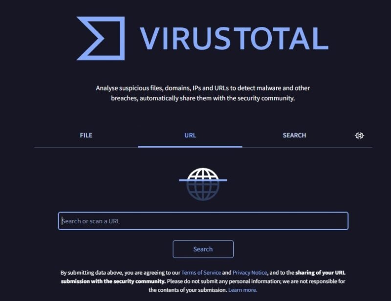 VirusTotal's homepage.