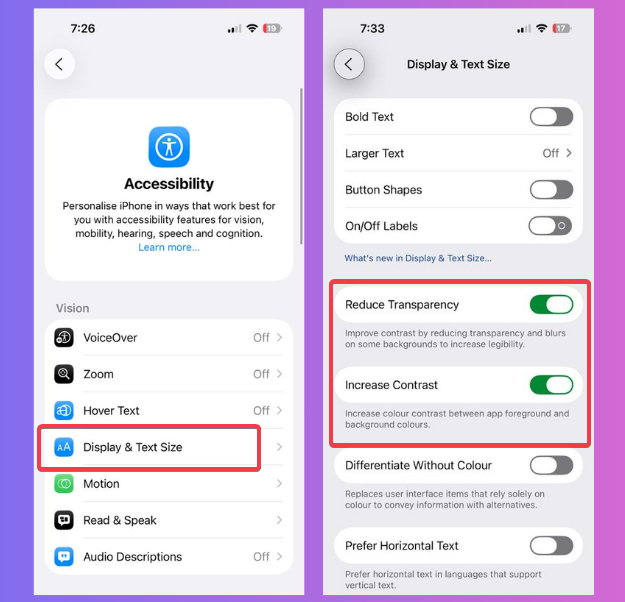 Reduce Transparency And Increase Contrast