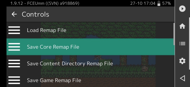 Saving options for game remap file in RetroArch app on Android. 