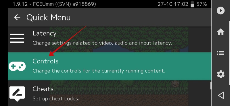 Tapping on "Controls" for core in RetroArch app on Android.
