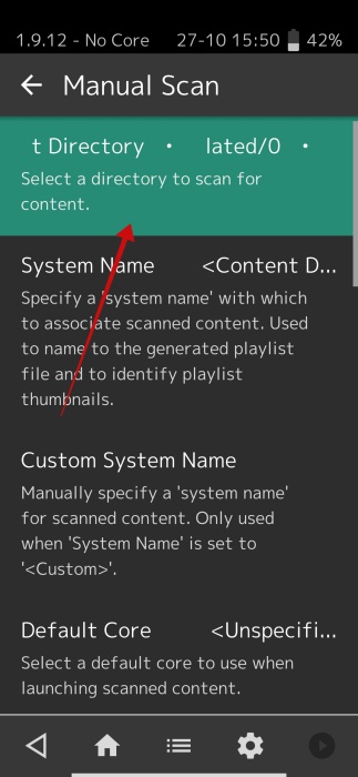 Opting for "Manual Scan" in RetroArch app on Android.