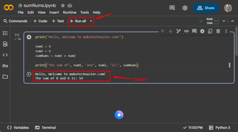 Run Code Colab Notebook