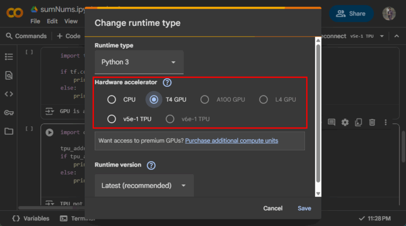Select Hardware Accelerator