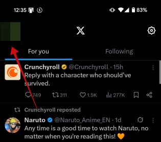 Tapping on profile picture in X app on Android.