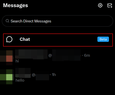 Tapping on "Chat" option in X Messages section on PC. 