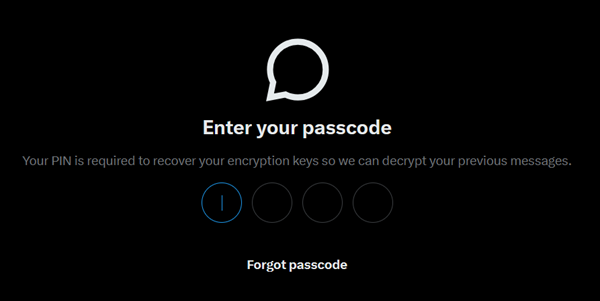 X prompting you to enter your passcode to access encrypted messages. 