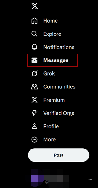 Accessing "Messages" option on X on PC. 