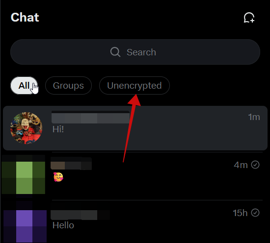 Switching to "Unencrypted" messages in X on PC. 